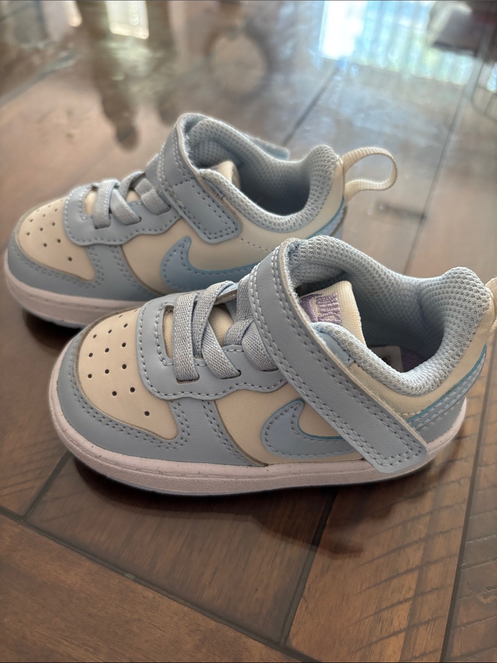 Nike Kids Light Blue and Cream Strap Sneakers